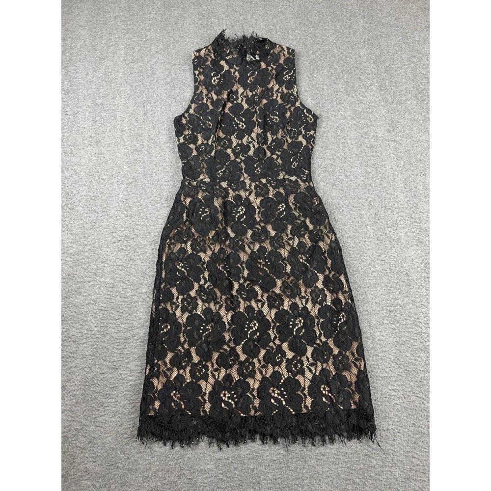 Oh My Love Heartbreaker Lace Sheath Dress Black Nude Mini Sleeveless Size XS
